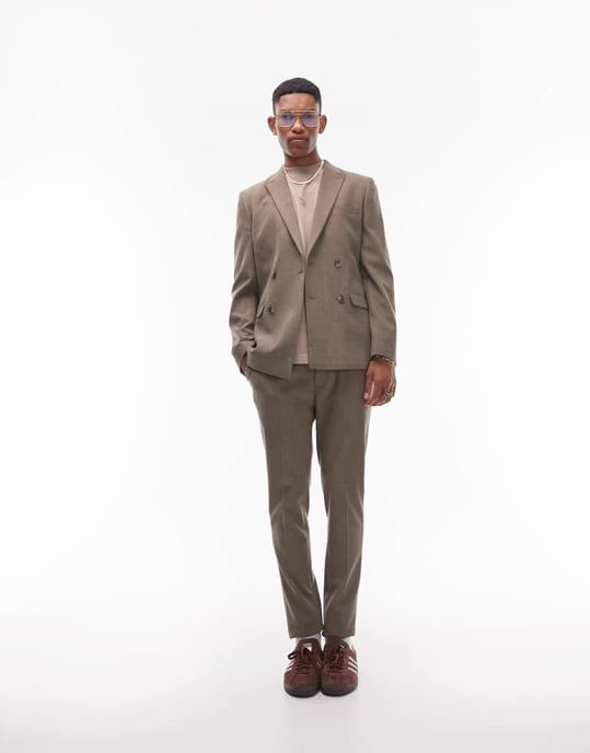 Topman super skinny herringbone double breasted suit jacket in brown - Image 4