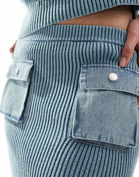 Reclaimed Vintage knitted skirt in acid wash co-ord in blue-Neutral - Image 2
