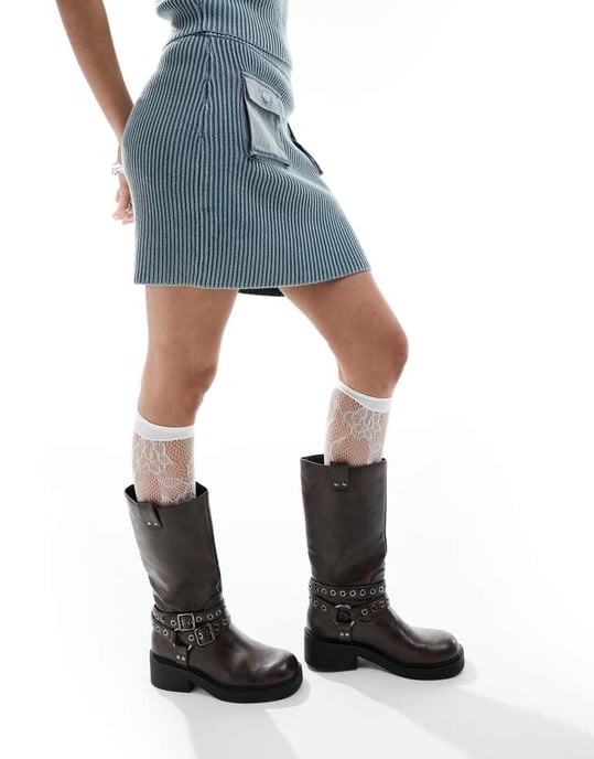 Reclaimed Vintage knitted skirt in acid wash co-ord in blue-Neutral - Image 3