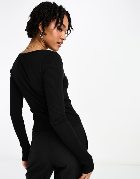 ASOS DESIGN Tall long sleeve top with gathered bust in black - Image 2