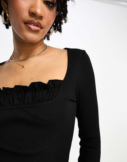 ASOS DESIGN Tall long sleeve top with gathered bust in black - Image 3