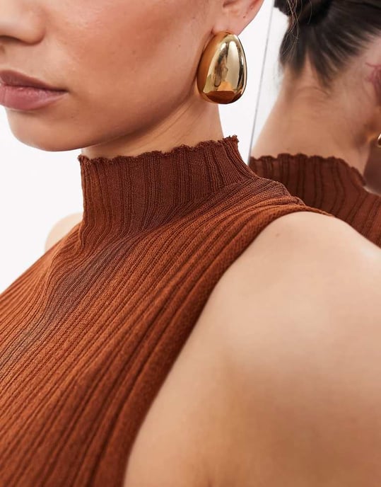 ASOS EDITION fine knit sheer sleeveless top co-ord in rust-Brown - Image 4