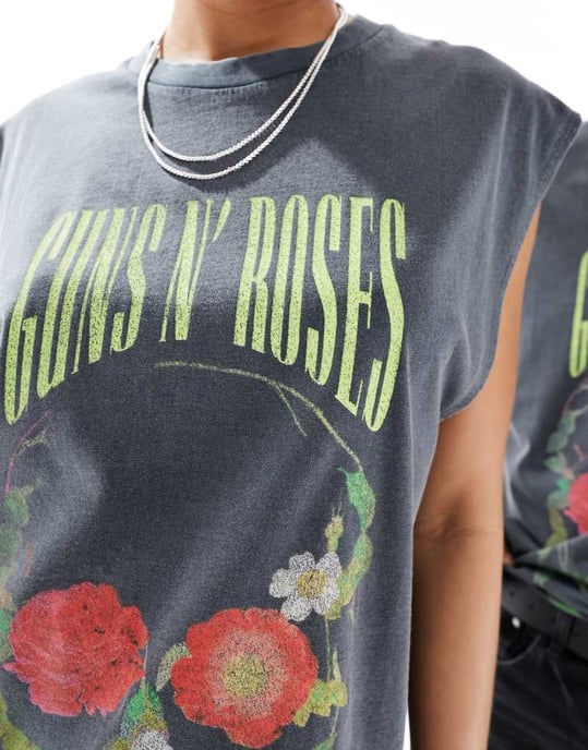 ASOS DESIGN unisex oversized license vest in washed black with Guns N Roses graphic prints - Image 2