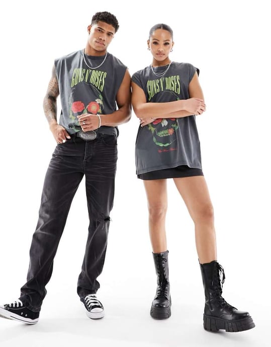 ASOS DESIGN unisex oversized license vest in washed black with Guns N Roses graphic prints - Image 4