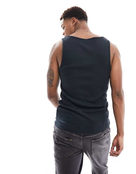 ASOS DESIGN 2 pack muscle fit rib vests in grey and black-Multi - Image 4