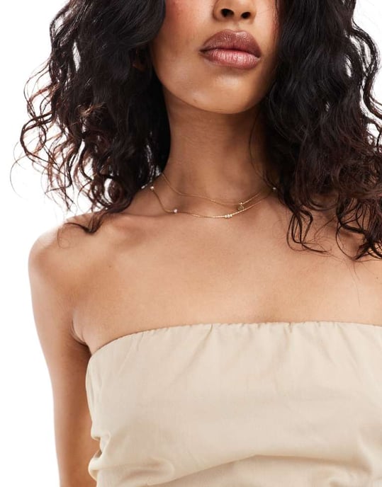 ASOS DESIGN V front bandeau top in tan-Brown - Image 3