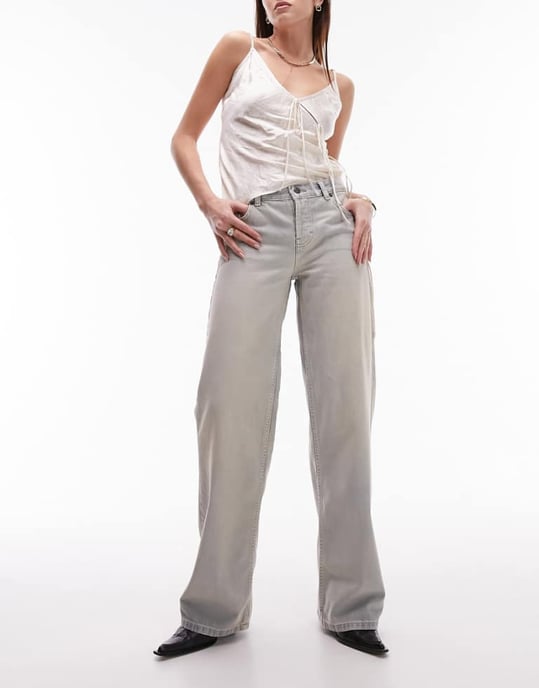 Topshop Ember low rise wide leg jean in dirty bleach-Blue - Image 1