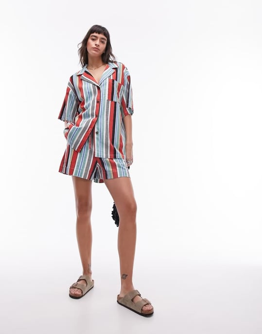 Topshop co ord stripe linen shirt in multi - Image 2