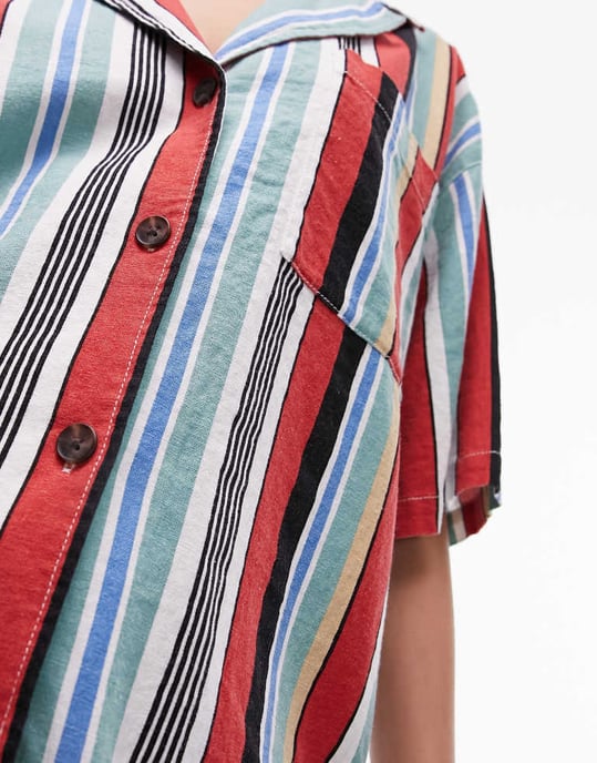 Topshop co ord stripe linen shirt in multi - Image 3
