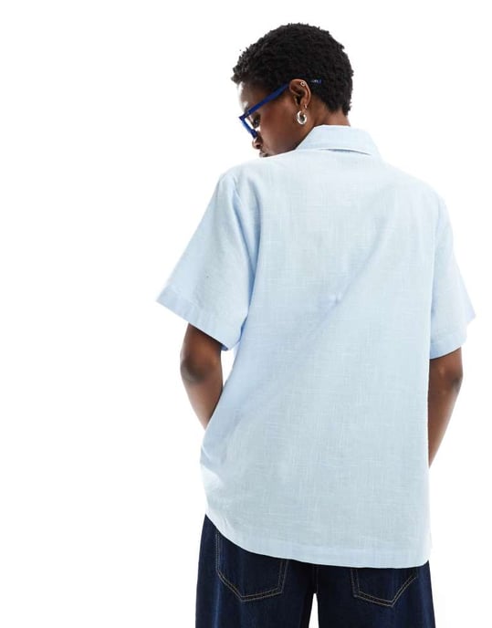 Reclaimed Vintage shirt with broderie detail in blue - Image 3