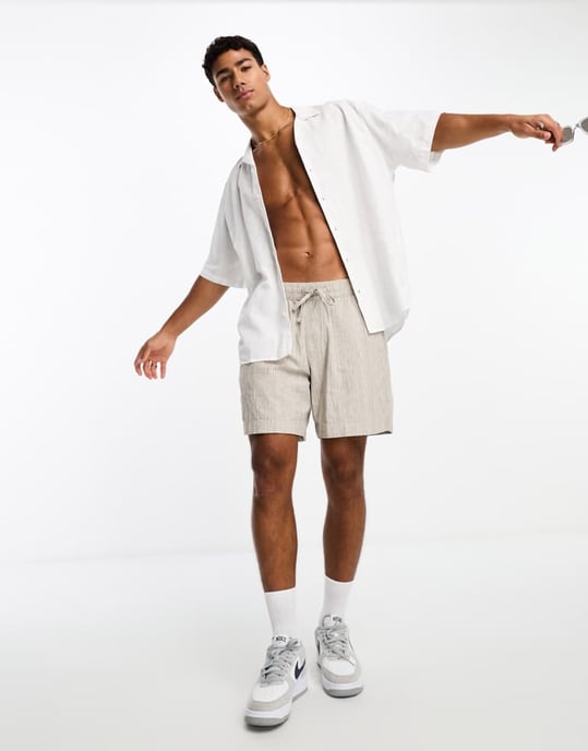 Selected Homme short sleeve revere collar linen shirt in white - Image 2