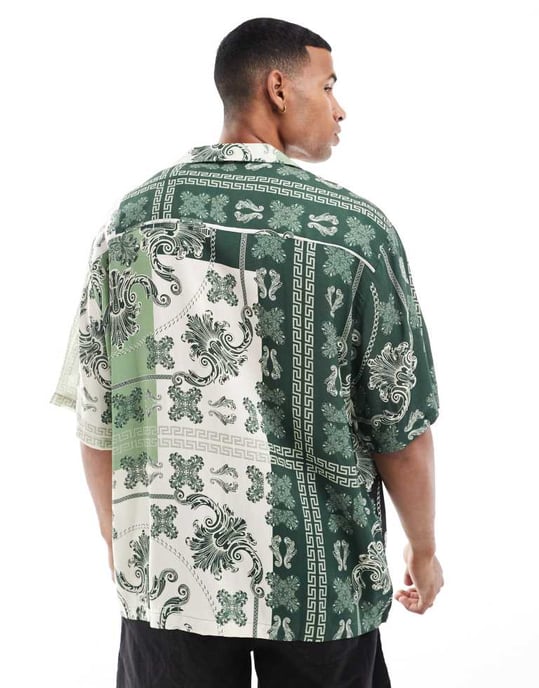 ASOS DESIGN oversized shirt in green paisley bandana print - Image 3
