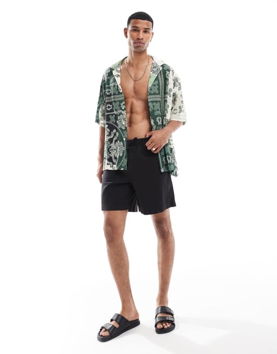 ASOS DESIGN oversized shirt in green paisley bandana print - Image 4