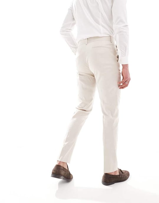 ASOS DESIGN slim linen blend suit trousers in stone-Neutral - Image 3