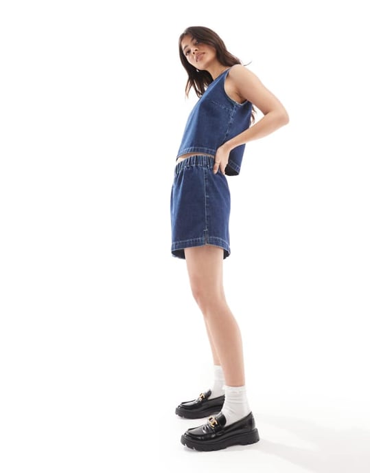 ASOS DESIGN denim boxer short co-ord in indigo-Blue - Image 1