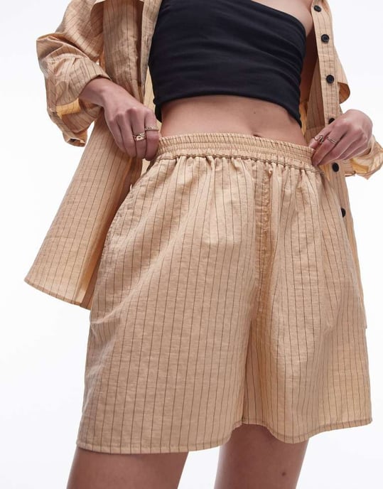 Topshop co-ord technical pinstripe short in sand-Neutral - Image 2
