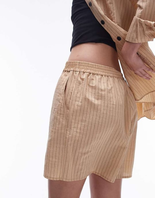 Topshop co-ord technical pinstripe short in sand-Neutral - Image 4