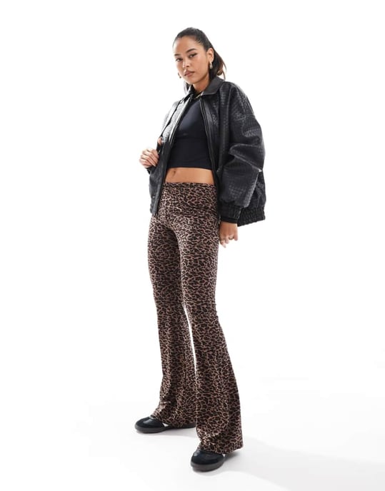 ASOS DESIGN fold over trousers in leopard print - Image 1