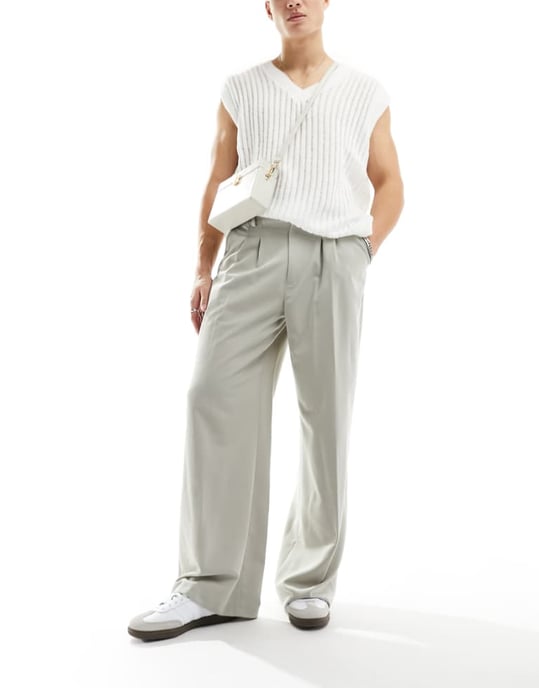 COLLUSION relaxed tailored trouser in stone-Neutral - Image 1