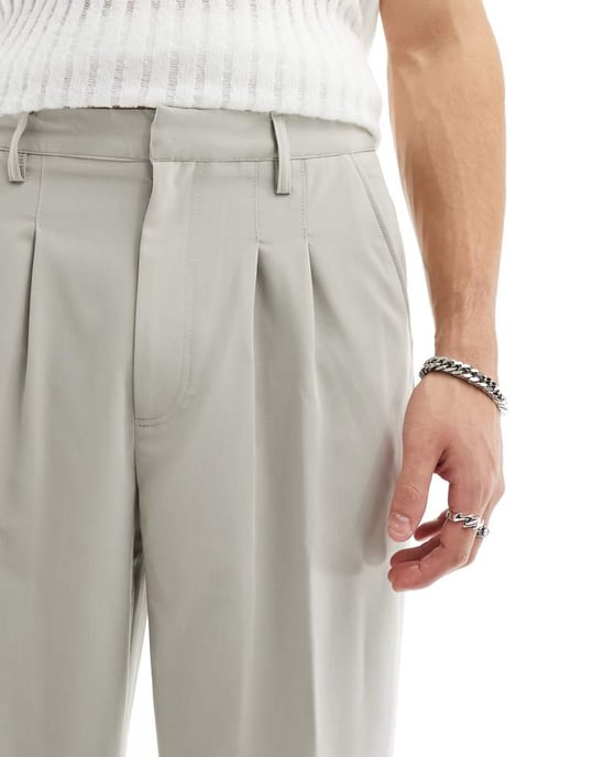 COLLUSION relaxed tailored trouser in stone-Neutral - Image 4