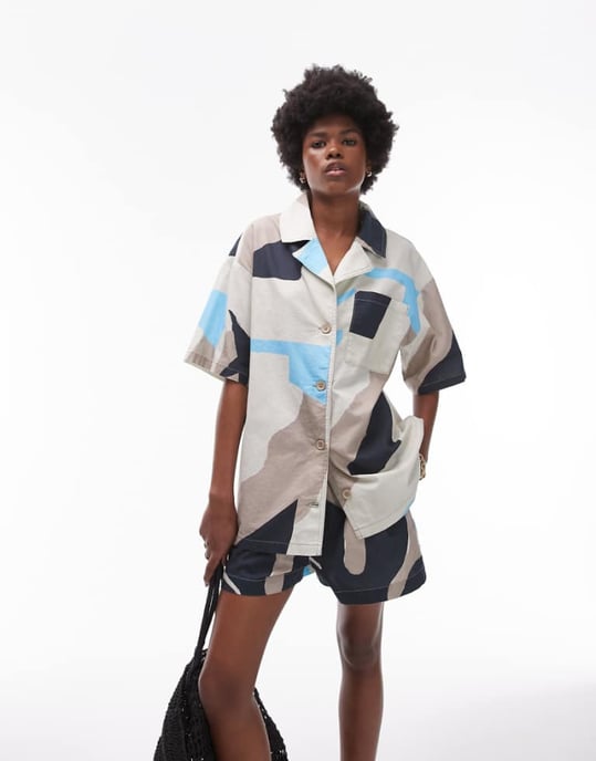 Topshop co-ord abstract printed short sleeve shirt in multi - Image 1