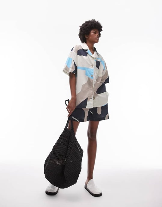 Topshop co-ord abstract printed short sleeve shirt in multi - Image 3