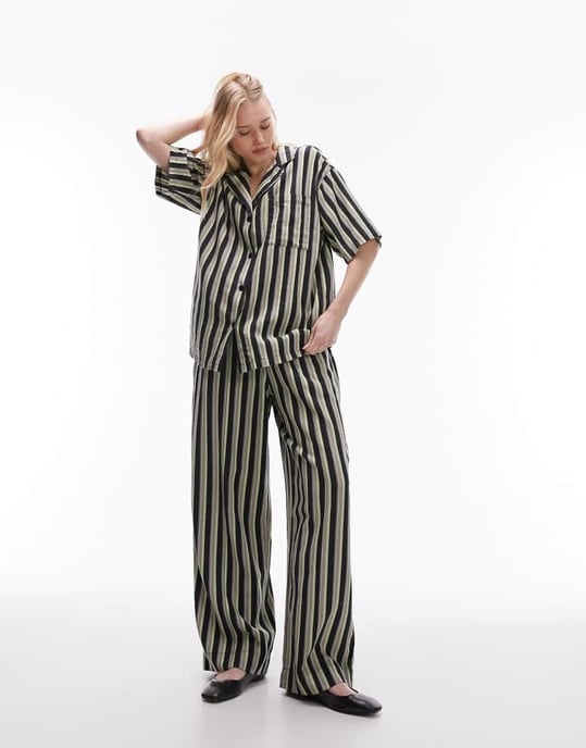 Topshop co ord stripe linen oversized shirt in multi - Image 3
