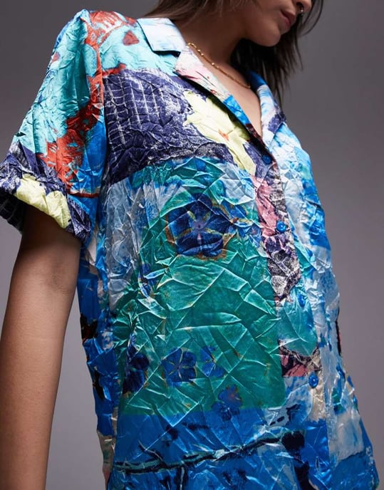 Topshop oversized resort print shirt in multi - Image 3