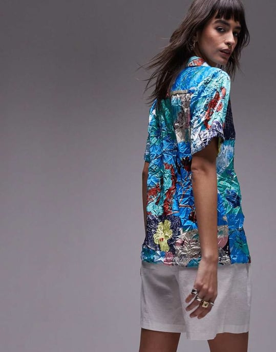 Topshop oversized resort print shirt in multi - Image 4
