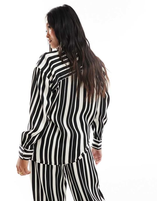 ONLY Petite oversized shirt co-ord in black and white stripe-Multi - Image 3
