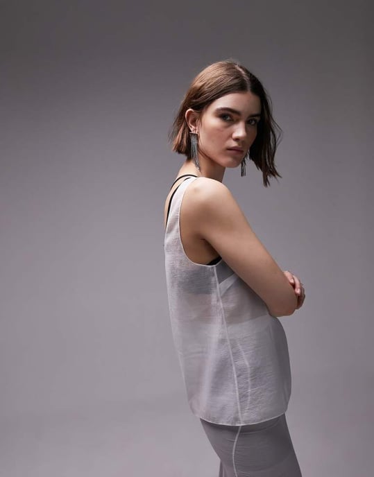Topshop co-ord organza scoop neck cami in ivory-White - Image 2