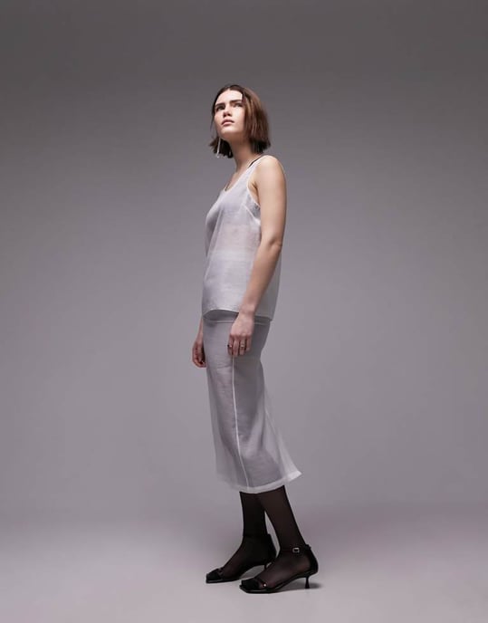 Topshop co-ord organza scoop neck cami in ivory-White - Image 3