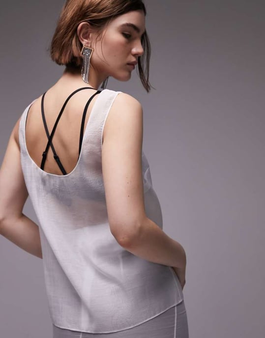 Topshop co-ord organza scoop neck cami in ivory-White - Image 4