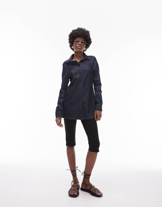 Topshop denim long Slim fit shirt in indigo-Blue - Image 1