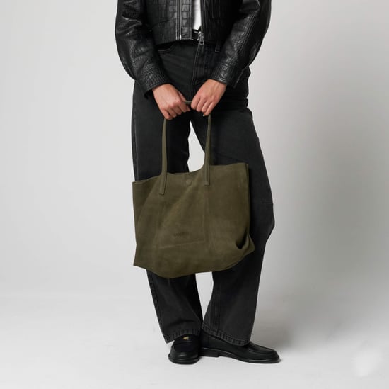 Barneys Originals Real Suede Tote Bag in Khaki Green - Image 1