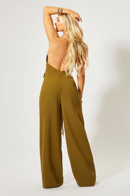 Shell Trim Wide Leg Halterneck Jumpsuit - Image 4