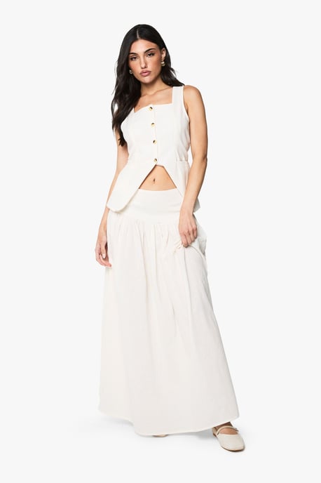 Panel Detail Full Linen Look Maxi Skirt - Image 1