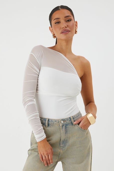 Mesh One Shoulder Bodysuit - Image 1