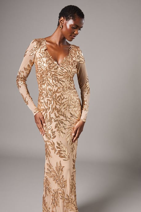 Long Sleeve Floral Sequin Maxi Dress - Image 2
