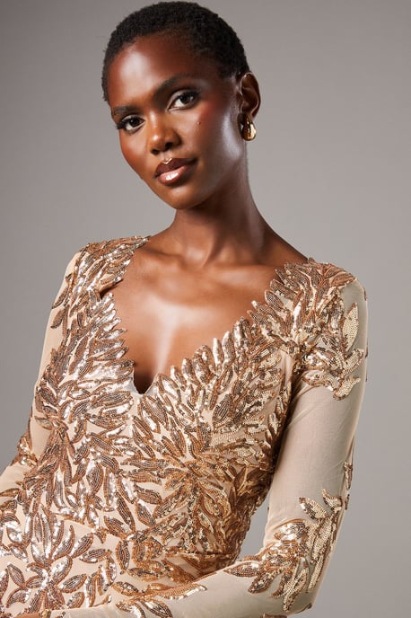 Long Sleeve Floral Sequin Maxi Dress - Image 4