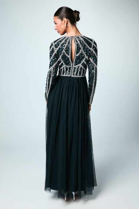 Coast Honoured Long Sleeve Sequin Bodice Tulle Skirt Maxi Bridesmaid Dress - Image 3