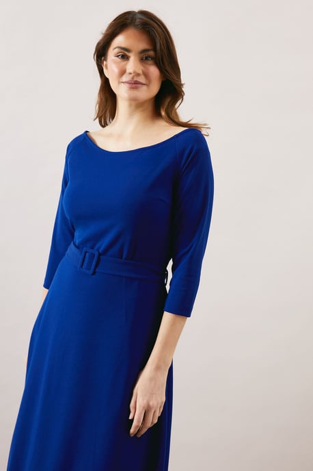 Crepe Off The Shoulder Belted Midi Dress - Image 2