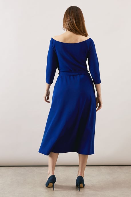 Crepe Off The Shoulder Belted Midi Dress - Image 3