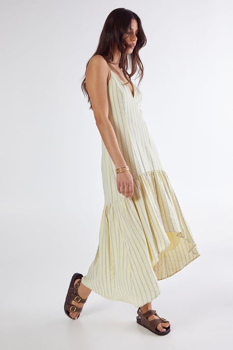 Textured Stripe Dipped Hem Maxi Dress - Image 1