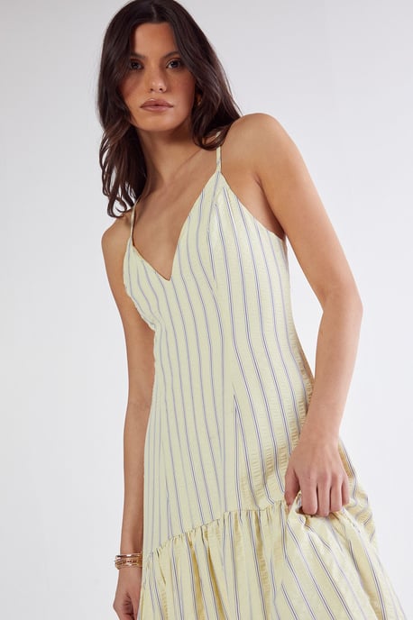 Textured Stripe Dipped Hem Maxi Dress - Image 3