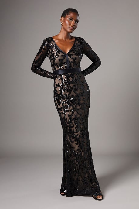 Long Sleeve Sequin Maxi Dress - Image 1