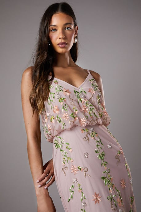 Embroidered Maxi Dress With Godet Detail - Image 2