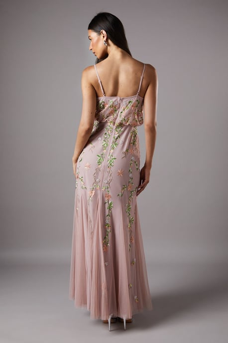 Embroidered Maxi Dress With Godet Detail - Image 3