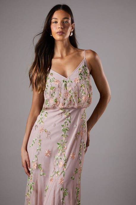 Embroidered Maxi Dress With Godet Detail - Image 4