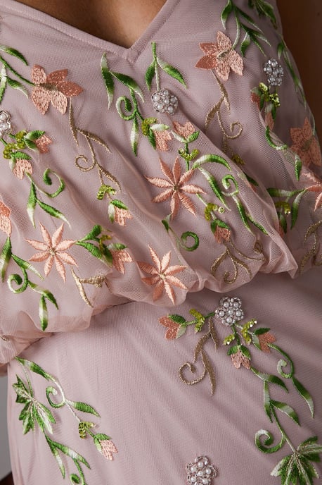 Embroidered Maxi Dress With Godet Detail - Image 5